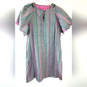Rareism Women's Berta Striped Pink Green Cotton Short Sleeve Mini Dress Medium